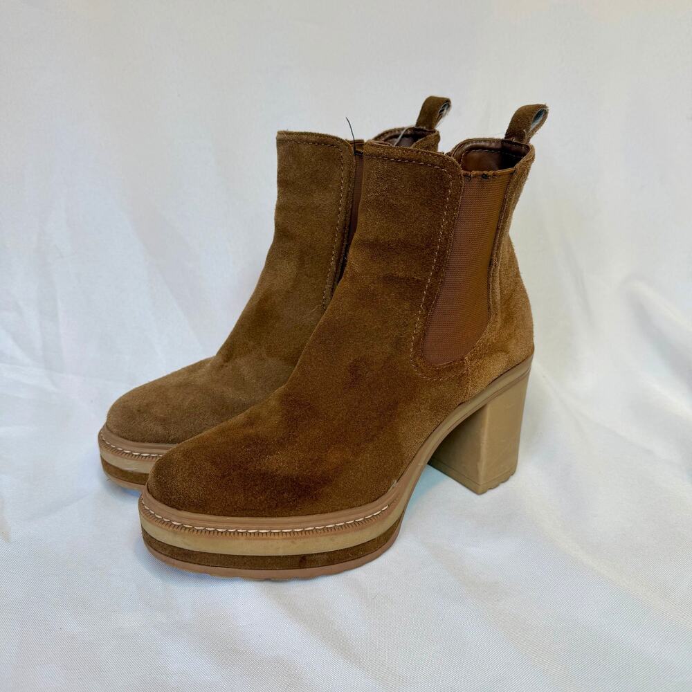 Steve Madden Lexa Brown Suede Platform Heeled Chelsea Ankle Boots Size 8M